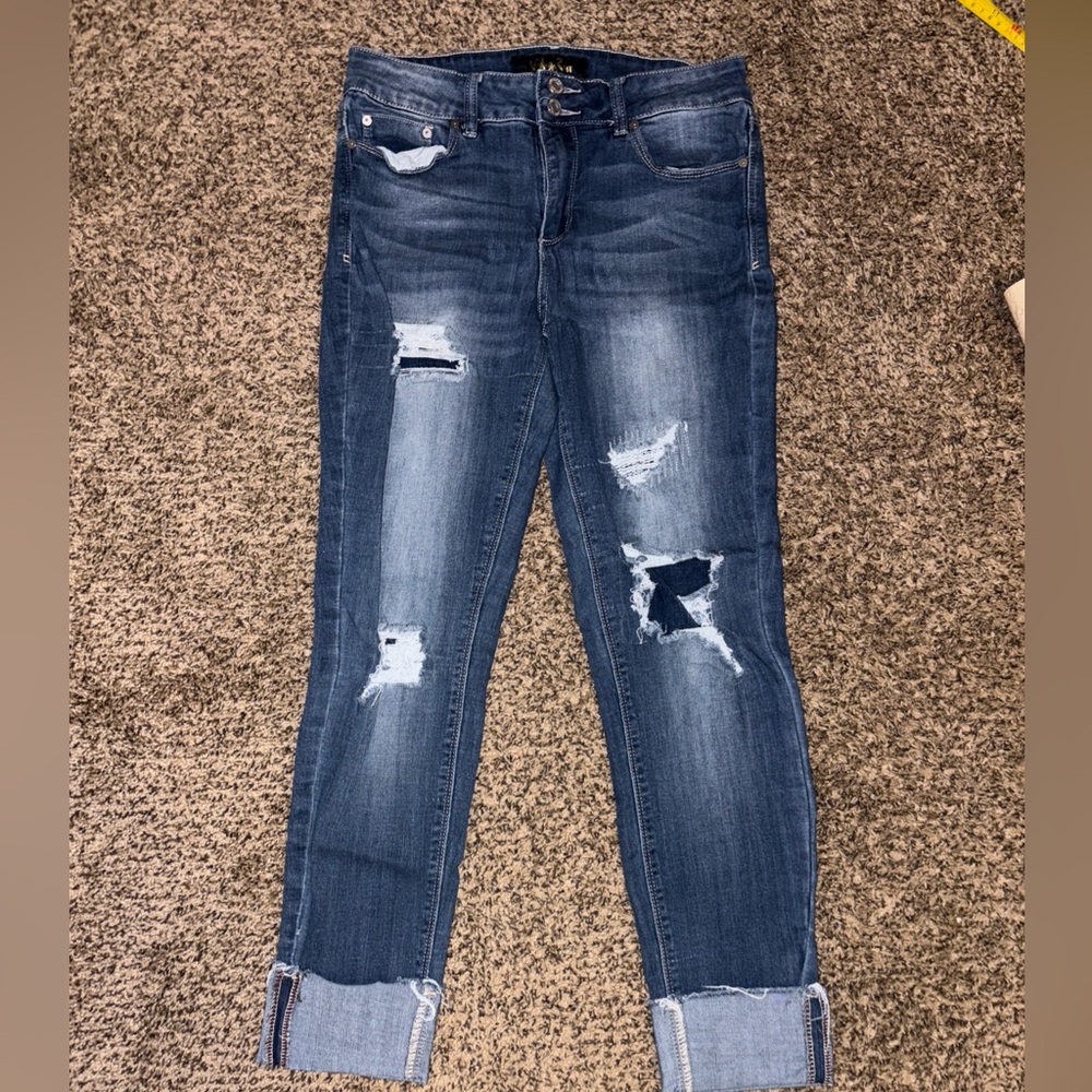 Indigo Rein Women's Junior Cuffed Distressed Ankle Jeans Size 11